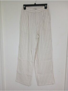 Urban Outfitters Womens Beige & Brown Striped Linen-Blend Wide-Leg Pants Size S